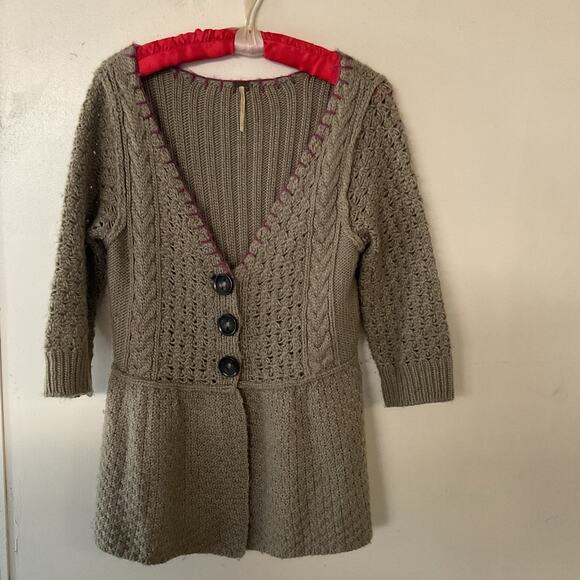 Free People Deep V Peplum Knit Sweater Cardigan in Olive Green - Picture 4 of 6